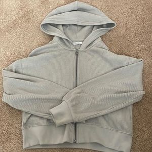 Waffle zip up cropped hoodie